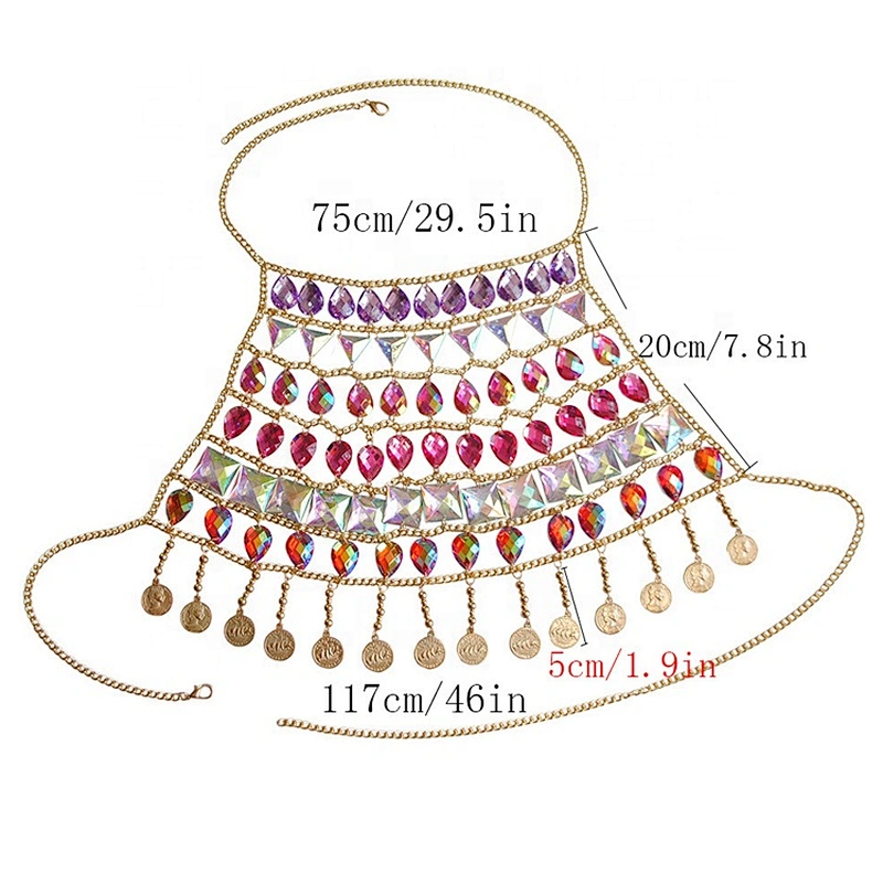 Vacation Style Luxury Sexy Body chain Various Shape Gems with Metal Bra Bikini chain
