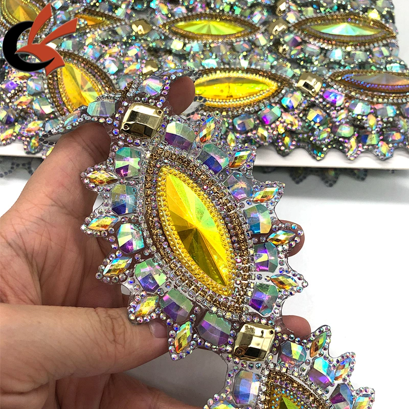 Customization factory wholesale Yellow AB rhinestone hot fix motif apparel trimming
