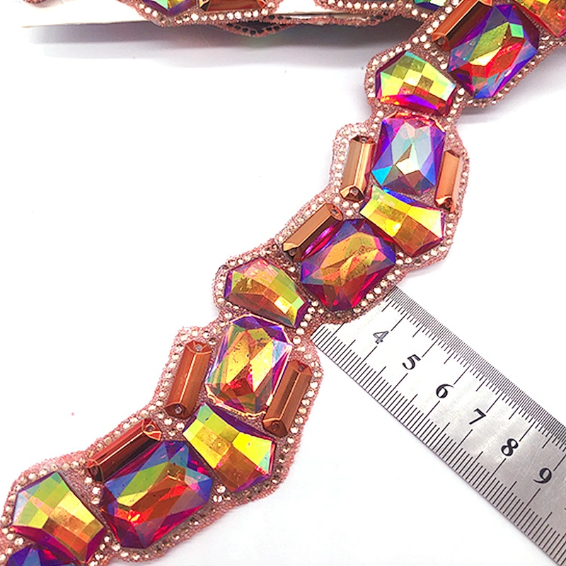 Hot fix Red AB rhinestone trim for garment