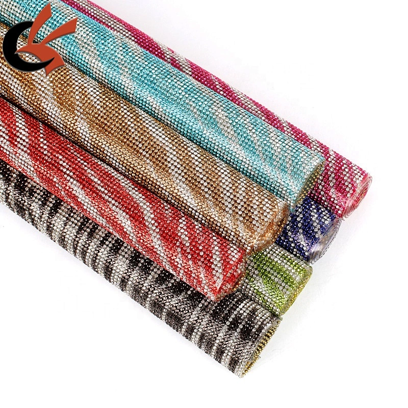 Factory wholesale full glass crystal Zebra pattern hot fix rhinestone mesh sheet