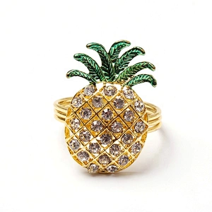 new exquisite diamond golden metal pineapple rhinestone fruit napkin ring for hotel kitchen dinning table showing