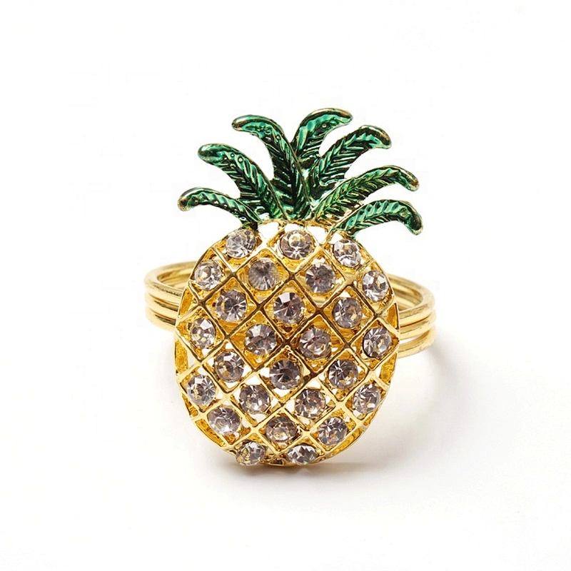new exquisite diamond golden metal pineapple rhinestone fruit napkin ring for hotel kitchen dinning table showing