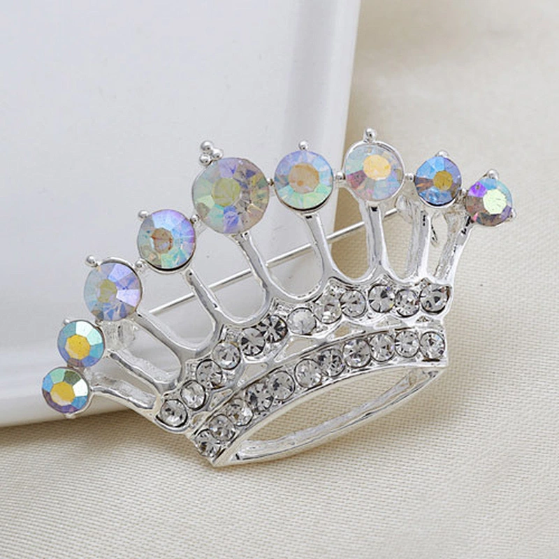2021 popular series silver plating crown crystal rhinestone corsage brooch for women