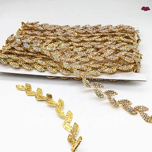 Fashion wedding dress accessories simple rhinestone chain leafage design crystal trims wholesale