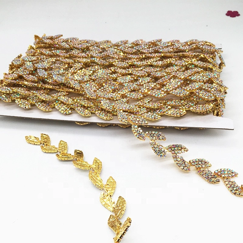 Fashion wedding dress accessories simple rhinestone chain leafage design crystal trims wholesale