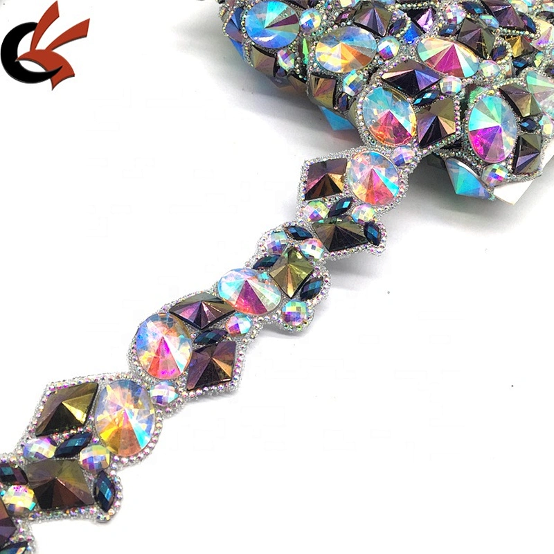Custom by yard assorted resin colors iron on resin beaded banding rhinestone trim for decoration