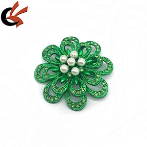 New green plating metal base green crystal flower rhinestone brooches