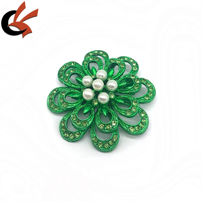 New green plating metal base green crystal flower rhinestone brooches
