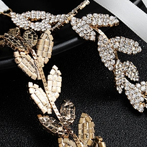 Custom Crystal Rhinestone Leaf Gold Belt for  Wedding Dress