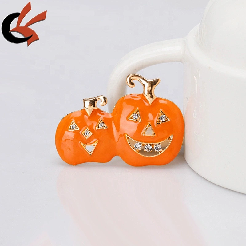 Hot sale Halloween decoration enamel pumpkin crystal rhinestone brooch pins