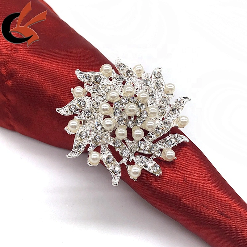 Pearl and rhinestone flower Shaped Napkin Rings Wedding Napkin Holders