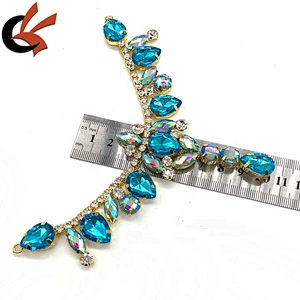 Fashion Sewing diamante AB Crystal Buckle Connector Strass Chain Flower Rhinestone Applique for Bikini Dress Crafts