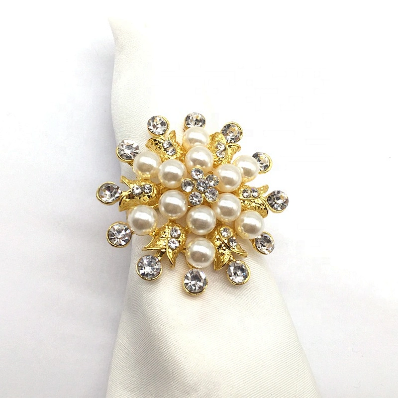 Gold alloy metal charm jewelry accessories rhinestone cheap wholesale pearl napkin ring