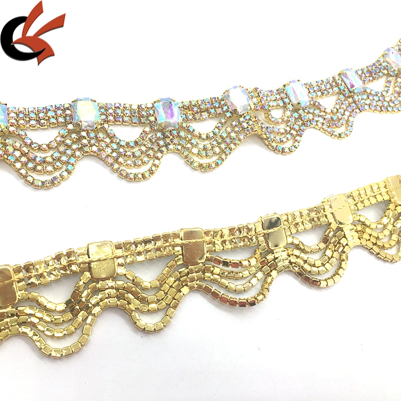 Custom made jewelry factory wholesale popular garment charms wave design pendent tassels rhinestone trims
