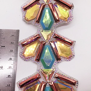 Customized 1 yard Fancy hot fix resin stone trimming  iron on epoxy stone trim wholesale