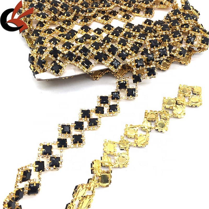Trim rhinestone garment decorative wholesale square rhinestone net trims black beaded trimming