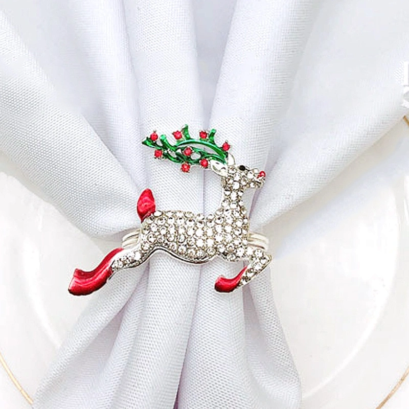Wholesale Custom Christmas Table Decor Crystal Reinbeer Napkin Ring