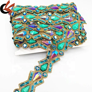 Top Quality Handmade Iron On Heat Transfer Applique Trim Chains Resin Jewelry Hotfix Trimming Tape