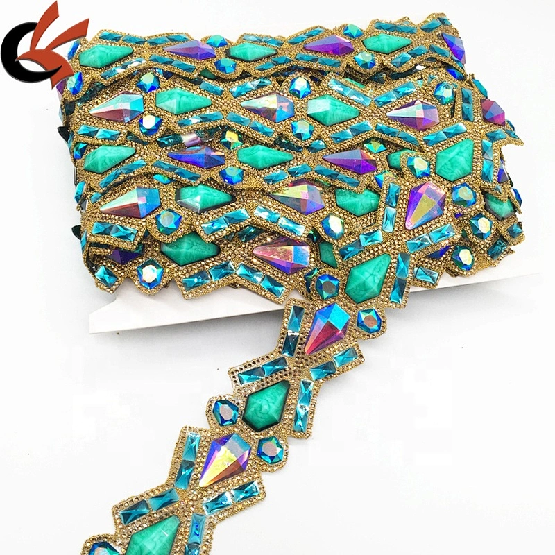 Top Quality Handmade Iron On Heat Transfer Applique Trim Chains Resin Jewelry Hotfix Trimming Tape
