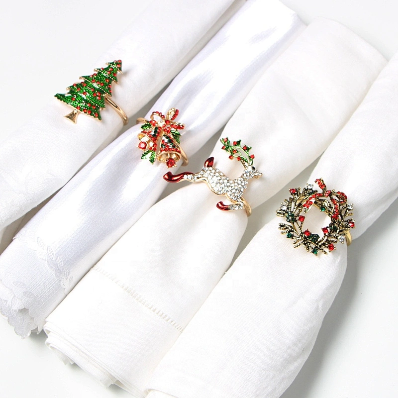 Factory wholesale bulk cheap price Christmas dinner decoration Xmas jeweled wreath napkin ring