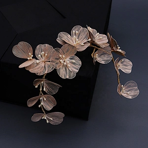 Korean Handmade Rose Gold Flower Set Hair Hairband Wedding hair Accessories