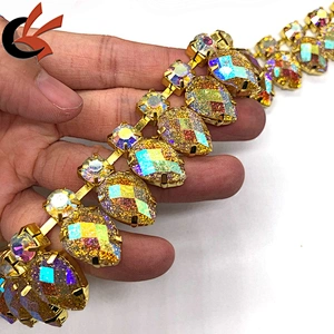 Fashion design shining dress decoration yellow glitter rhinestone chain trimming