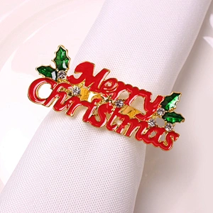 New enamel painted Xmas crafts Merry Christmas napkin ring for banquet home party kitchen dining table linen accessories