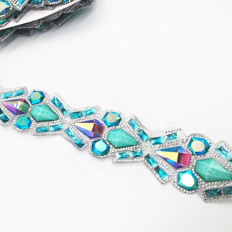 NEW iron on garment rhinestone applique trim hotfix resin beads chain trims for decoration