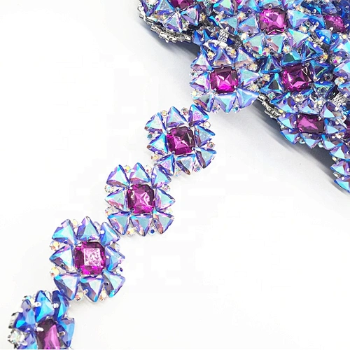 2020 Wholesale custom flashing violet ab resin rhinestone chain trimming for costume decoration