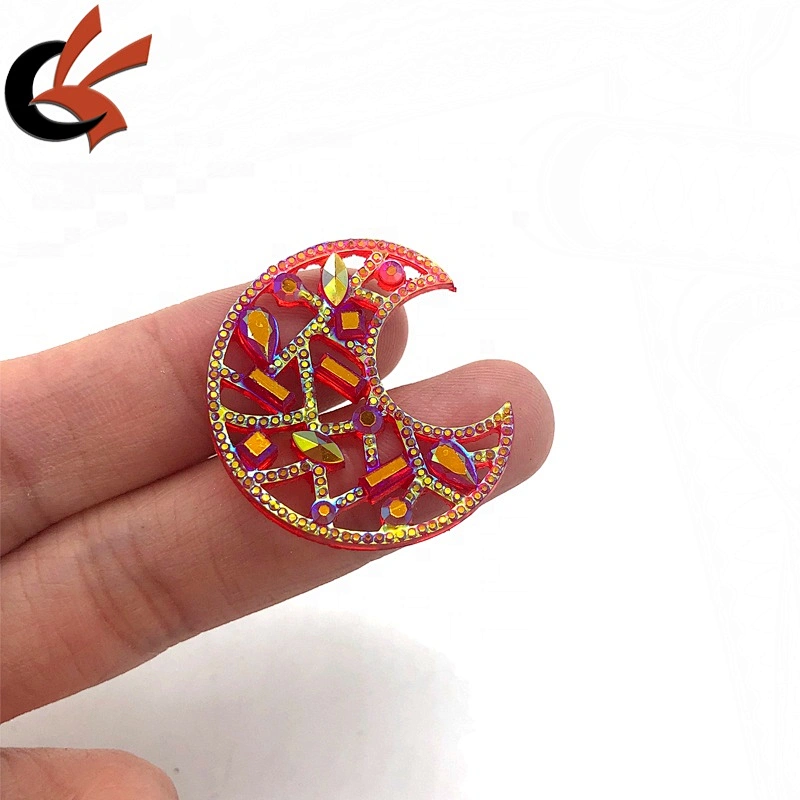 Unique Crescent Moon hollow red AB colors sew on resin rhinestones