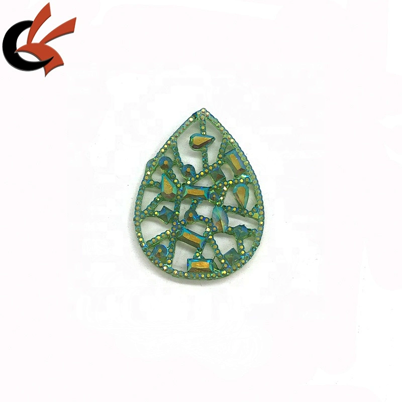 special hollow drop shape green AB sew on resin beads