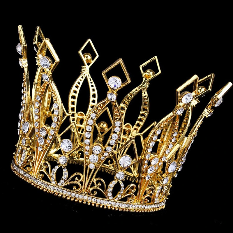 Zirconia Fashion large gold kings Baroque  tiara crown for pageant