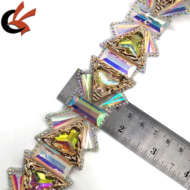wedding dress decoration opal white AB shining crystals hot fix tape trimming