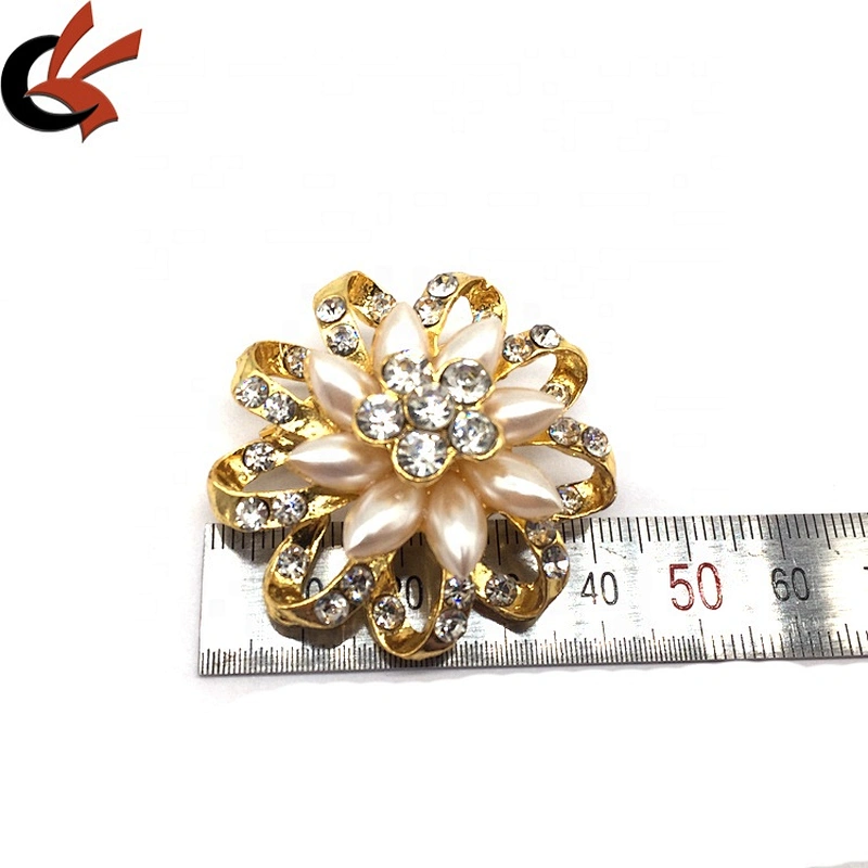 Korean high grade fashion women flower lapel pin magnetic rhinestone crystal pearl flower brooch pin