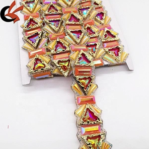 New Arrival Fashion Luxury Women Clothing Multi-colored Resin Hotfix Rhinestones Fabric Trims Applique Tape