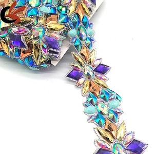 Various Colors Fabric Iron On Crystal Trimmings Banding Hot Fix Rhinestone Trims For DIY Dress Accessories