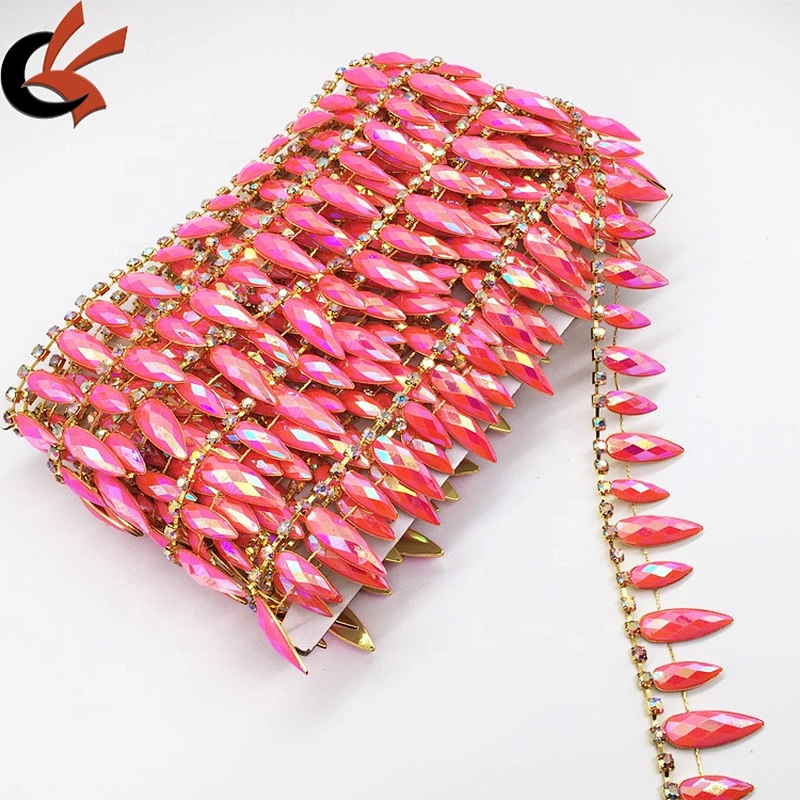 Wholesale bulk resin stone embellishing trendy diy rhinestone trims chain by yard