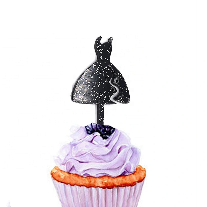 Cupcake Pick Black Glitter min Little Black Dress Acrylic Cake Topper