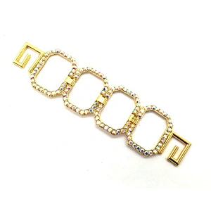 Gold Square Ring Metal Clasp Buckle Crystal Bikini Connector Sew On For Swimwear Suits