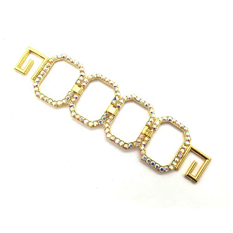 Gold Square Ring Metal Clasp Buckle Crystal Bikini Connector Sew On For Swimwear Suits