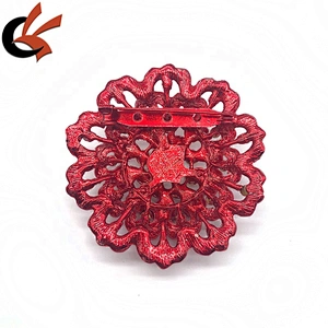 New Siam red metal base with red crystal large pearl rhinestone brooches