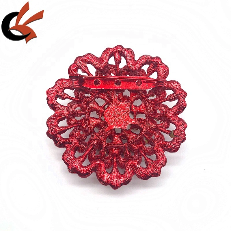 New Siam red metal base with red crystal large pearl rhinestone brooches