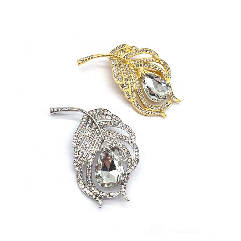 New arrival 2021 silver product fashion women garment design feather shaped women brooches