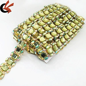 Wholesale Square Shape Custom Rhinestone Trim With Metal Settings Shirt Neckline Gemstone Chains