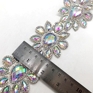 HOT fix  Crystal AB resin rhinestone  trimming iron on resin rhinestone chain applique for garment accessories