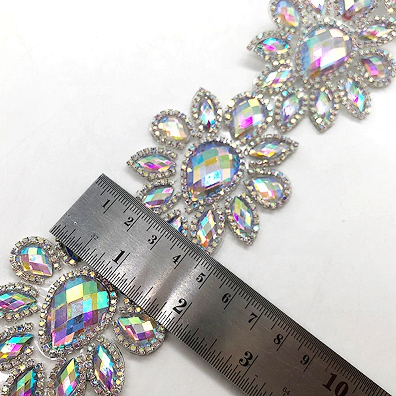 HOT fix  Crystal AB resin rhinestone  trimming iron on resin rhinestone chain applique for garment accessories