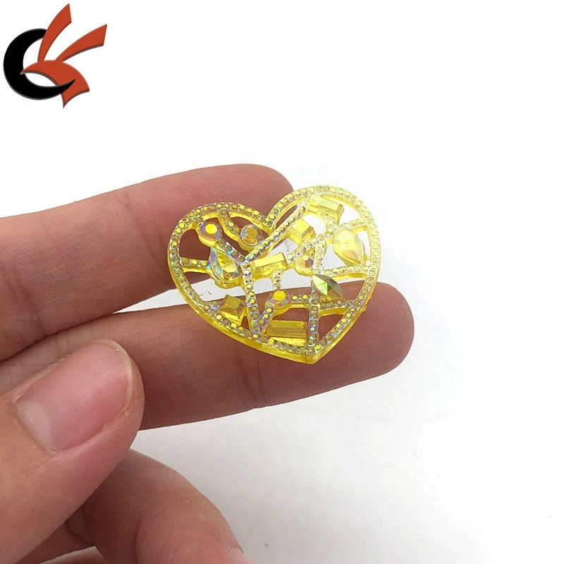 Heart shape yellow AB hollow resin loose sew on rhinestone for garment decoration