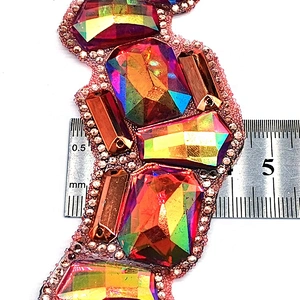 Decorative Different Shape Iridescent  Resin rhinestone Stone Iron On Trim