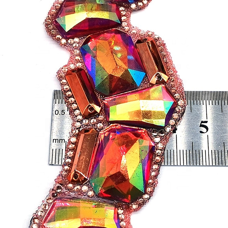 Decorative Different Shape Iridescent  Resin rhinestone Stone Iron On Trim
