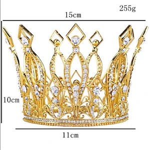Zirconia Fashion large gold kings Baroque  tiara crown for pageant